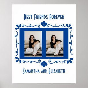 Póster Personalized Photo Best Friends Gift Blue White