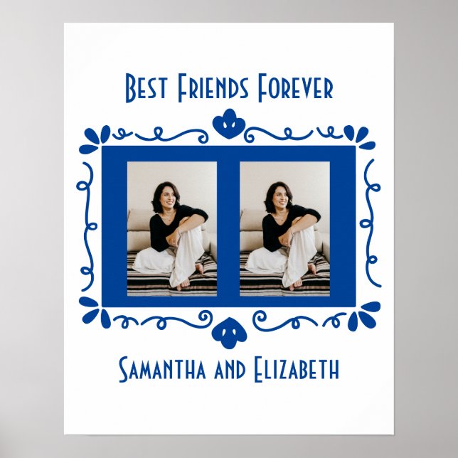 Póster Personalized Photo Best Friends Gift Blue White  (Frente)
