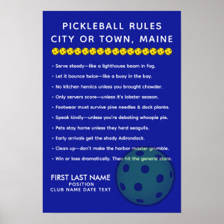 Póster Personalized Pickleball Rules For Cities of Maine