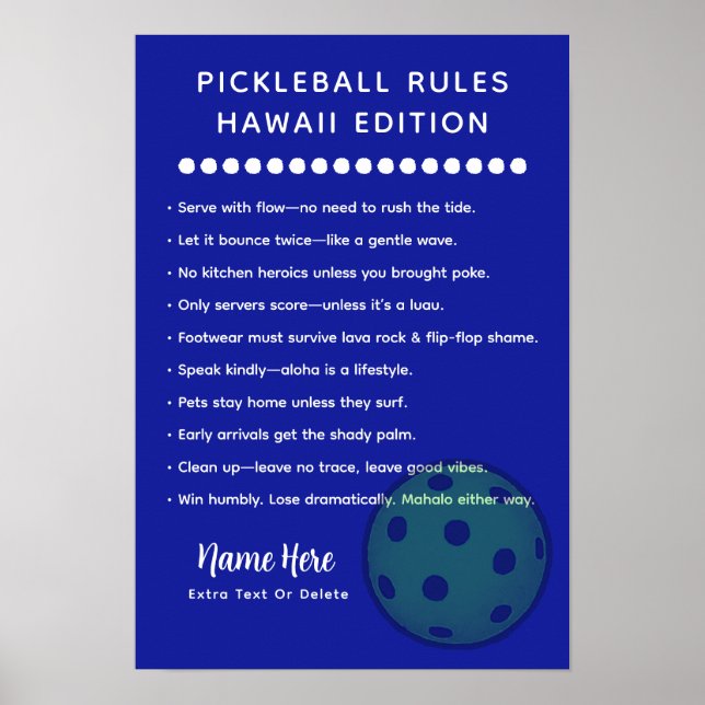Póster Personalized Pickleball Rules Hawaii Edition Post (Frente)