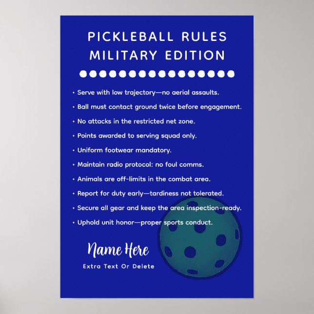 Póster Personalized Pickleball Rules MILITARY EDITION (Frente)
