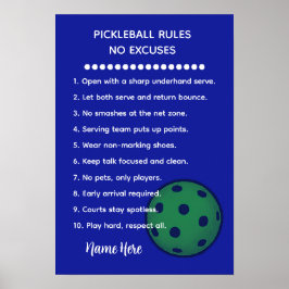 Póster Personalized Pickleball Rules NO EXCUSES Gift
