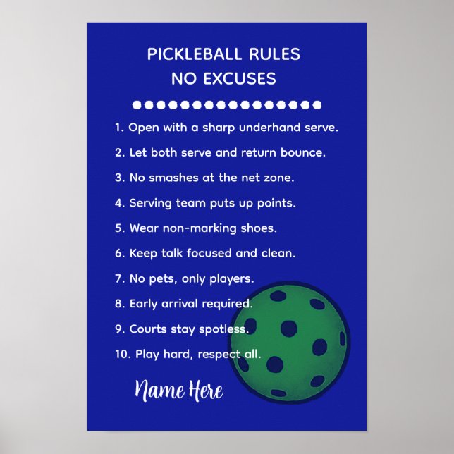 Póster Personalized Pickleball Rules NO EXCUSES Gift (Frente)