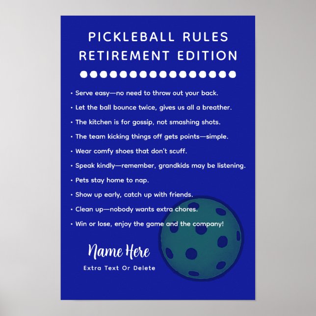 Póster Personalized Pickleball Rules RETIRE EDITION (Frente)