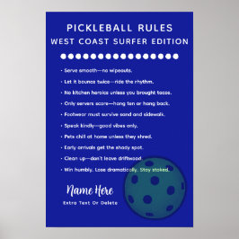 Póster Personalized Pickleball Rules West Coast Surfer