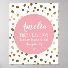 Póster Personalized Pink and gold spot birth poster print