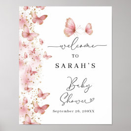 Póster Personalized Pink Butterfly Baby Shower Sign
