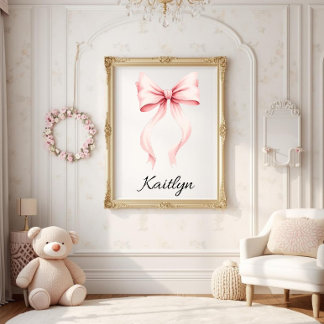 Póster Personalized Pink Coquette Bow Nursery Wall Art 
