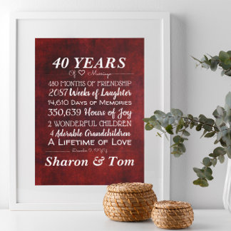 Póster Personalized Red Wedding Anniversary Milestones