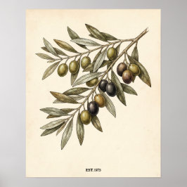 Póster Personalized Rustic Vintage Olive Branch Kitchen