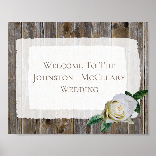 Póster Personalized Rustic Wood Roses Wedding Poster (Frente)