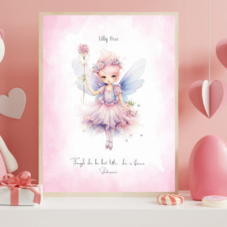 Póster Personalized Soft Pink Fairy Nursery Wall Art