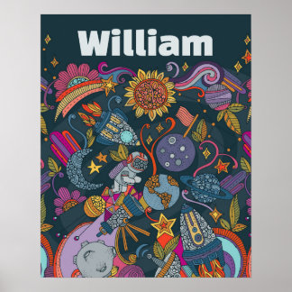 Póster Personalized Space Name Poster for Kids 