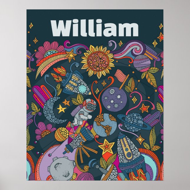 Póster Personalized Space Name Poster for Kids  (Frente)