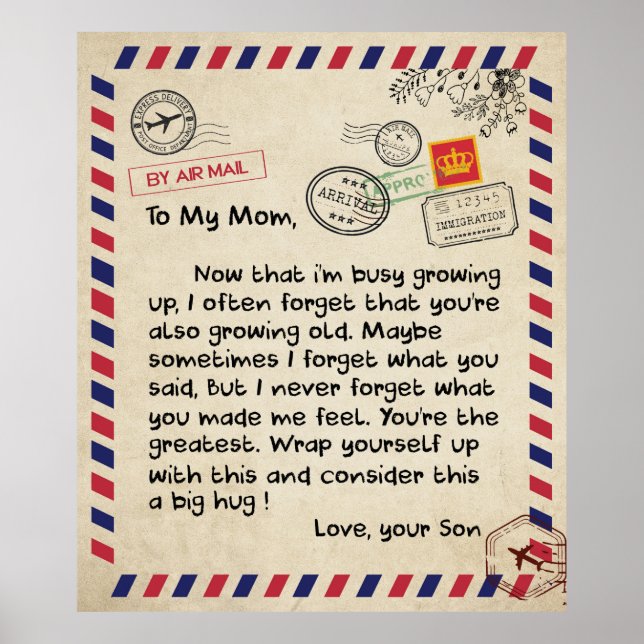 Póster Personalized To My Mom Love Letter From Son (Frente)