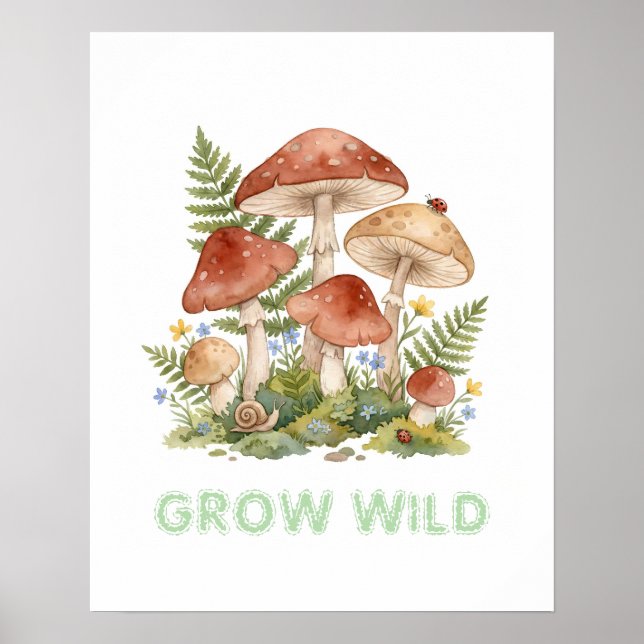Póster Personalized Whimsical Mushroom Woodland Nursery (Frente)