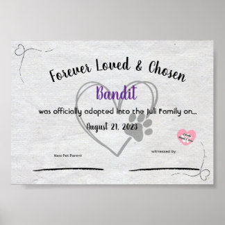 Póster Personalzied Pet Adoption Certificate 