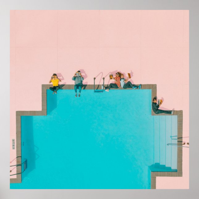 Póster Personas al lado del ilustracion de la piscina (Frente)