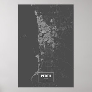 Póster Perth, Australia (blanca en negro)