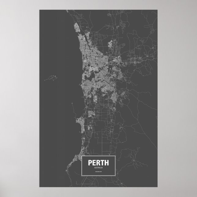 Póster Perth, Australia (blanco sobre negro) (Frente)