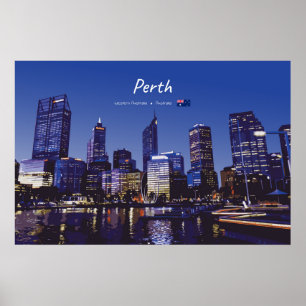 Póster Perth, Australia - Horizonte de la ciudad de noche