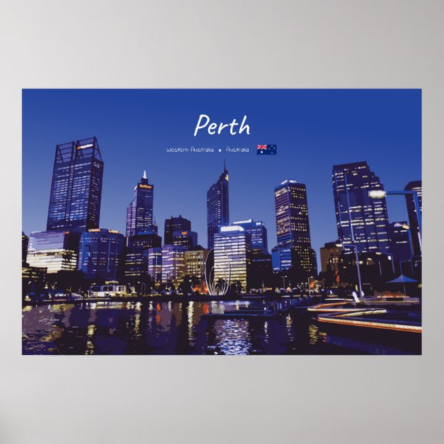 Póster Perth, Australia - Horizonte de la ciudad de noche (Frente)