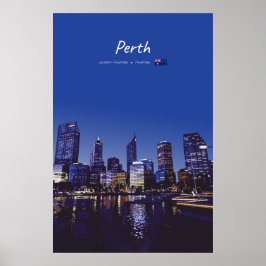 Póster Perth, Australia - Horizonte de la ciudad de noche