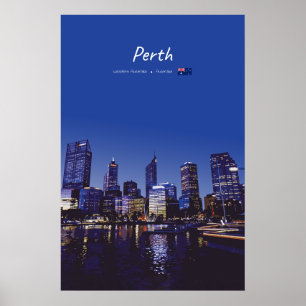 Póster Perth, Australia - Horizonte de la ciudad de noche