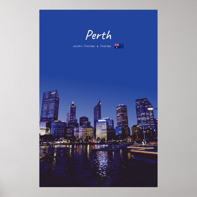 Póster Perth, Australia - Horizonte de la ciudad de noche (Frente)