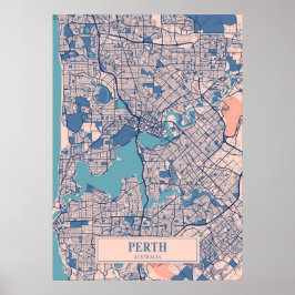 Póster Perth - Mapa de Australia Breezy City