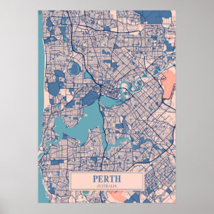 Póster Perth - Mapa de Australia Breezy City