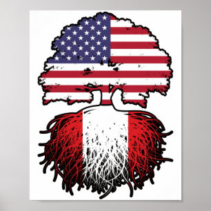 Póster Perú: Árbol estadounidense peruano tiene bandera