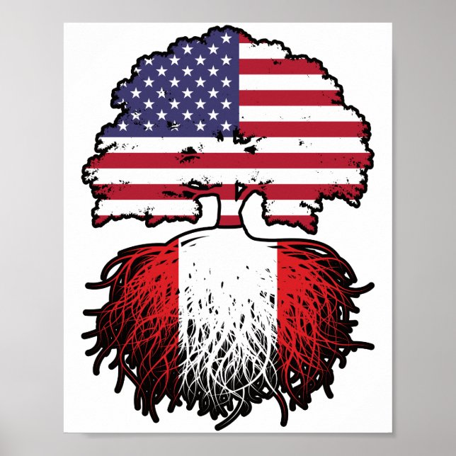 Póster Perú: Árbol estadounidense peruano tiene bandera (Frente)