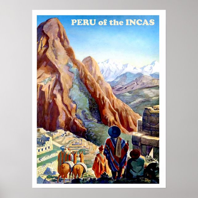 Póster Perú de los incas, montañas, viajes vintage (Frente)