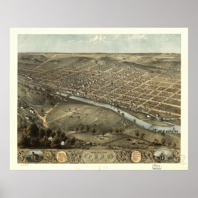 Póster Perú Indiana 1868 Mapa Panorámico Antiguo (Frente)