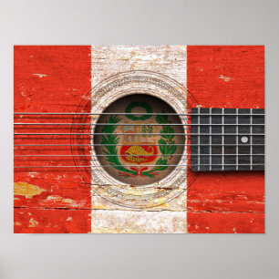 Póster Peruvian Flag on Old Acoustic Guitar