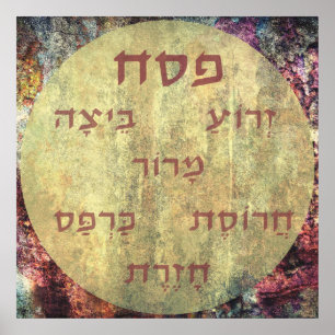 Póster Pesach Hebreo Seder Night Plate Passover