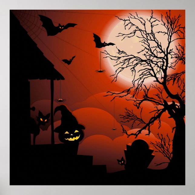 Póster Pesadilla de la luna sangrienta de Halloween (Frente)