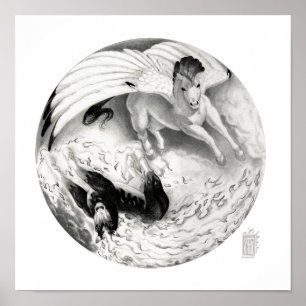 Póster Pesadilla/Mesa Pegasus Yin Yang en negro y blanco