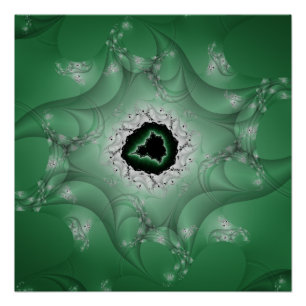 Póster Pesadillas Arte fractal verde y blanco