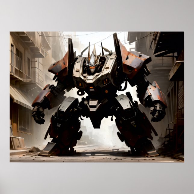 Póster Pesado mech en postura agresiva (Frente)