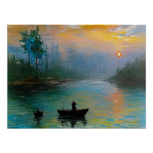 Póster Pesca al amanecer