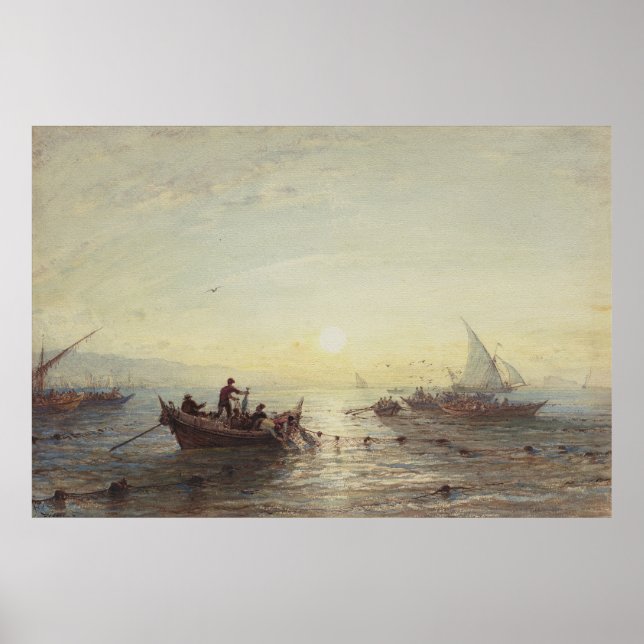 Póster Pesca al amanecer frente a la costa cerca de Marse (Frente)