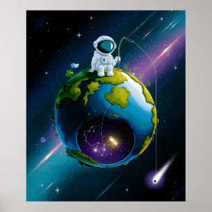 Póster Pesca astronauta en el espacio