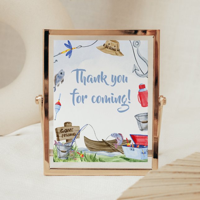 Póster Pesca Baby Shower Gracias por venir (Little Fisherman Baby Shower Thank you for Coming Sign)