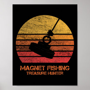 Póster Pesca con imán atardecer retro vintage