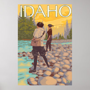 Póster Pesca con mosca de las mujeres - Idaho