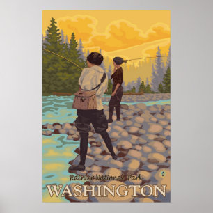 Póster Pesca con mosca de las mujeres - un parque