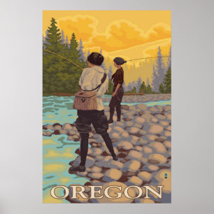 Póster Pesca con mosca de Oregon - poster del viaje del