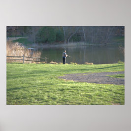 Póster Pesca con mosca en estanque